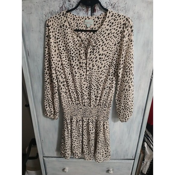 Veronica m Dresses & Skirts - Veronica M Puff Sleeve Ruffled Leopard Mini Dress Medium Boho Feminine...